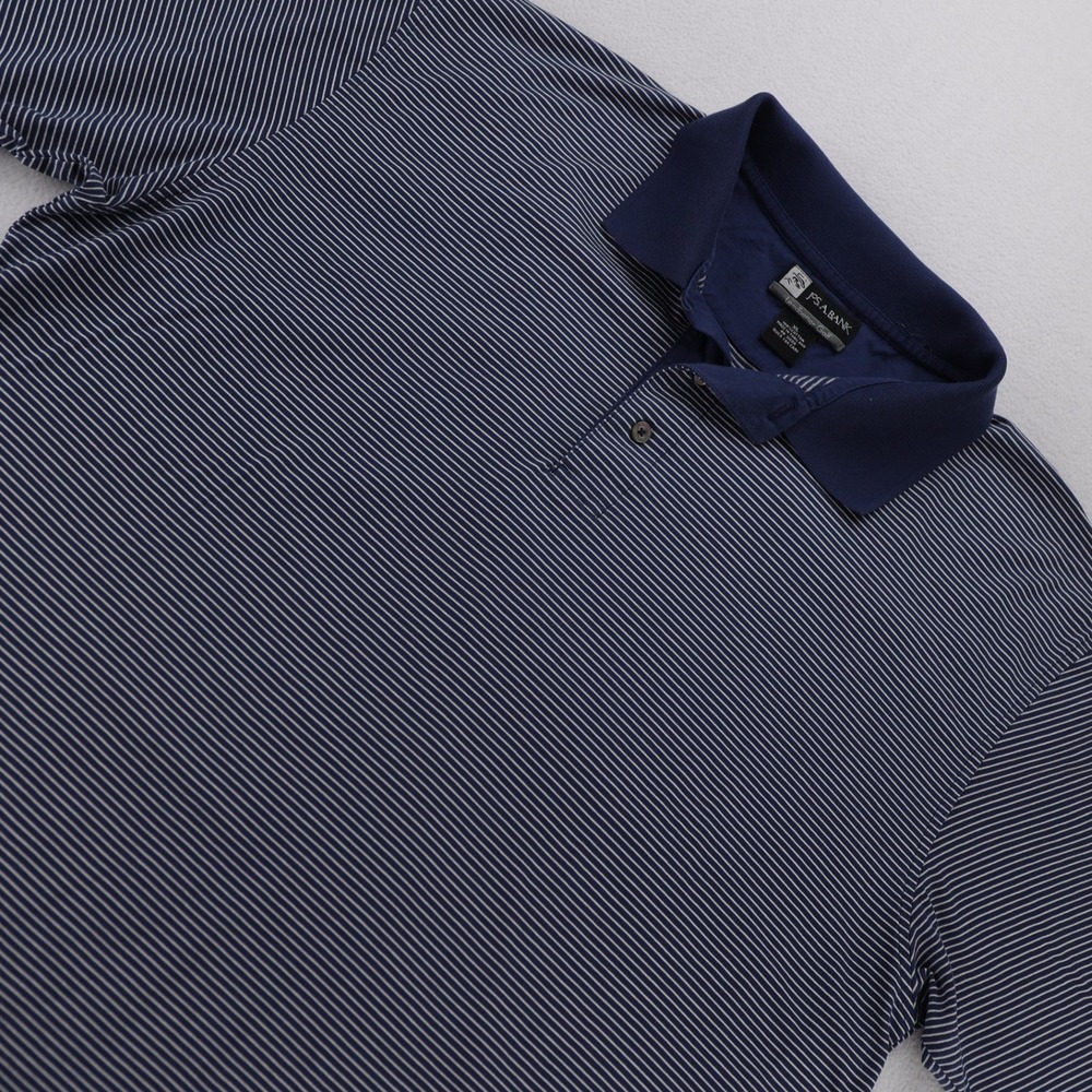 Jos A Bank Traveler Golf Polo Shirt Mens XL Navy Blue White Micro Stripe Pima